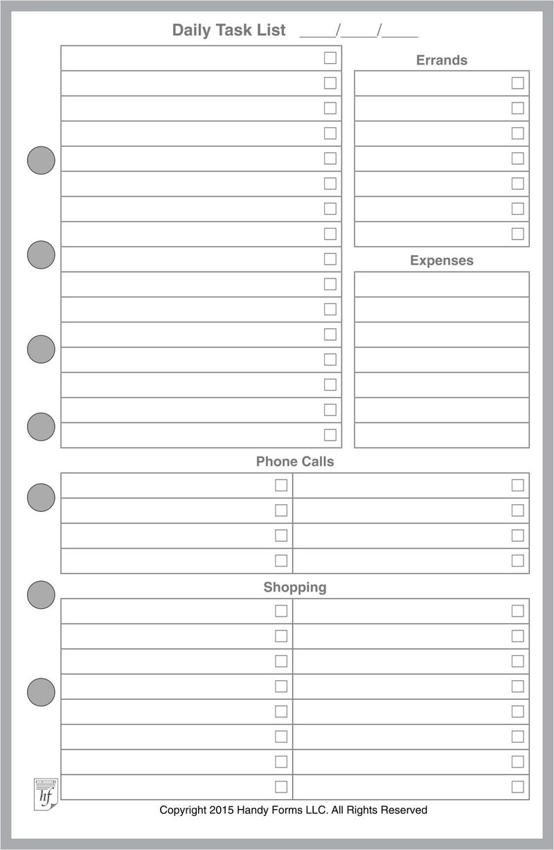 Handy Forms Classic Size Daily Task Planner Insert, Sized and Punched for 7-Ring Notebooks Such as Franklin, etc. (5.5" x 8.5") - Image 1